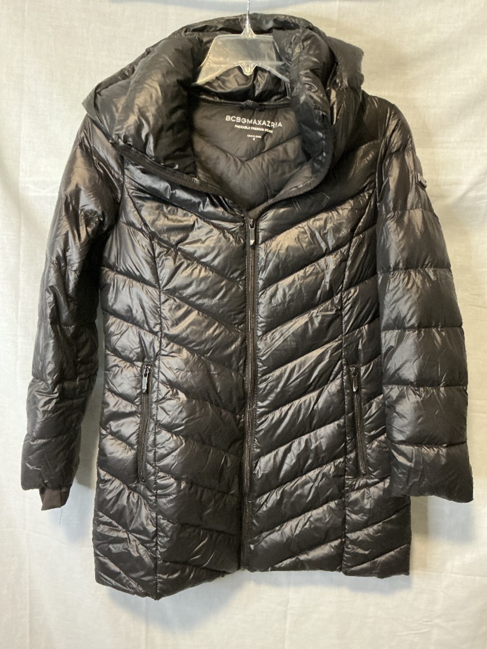 BCBGMAXAZRIA  PACKABLE PREMIUM DOWN BLACK HOODED PUFFER COAT WOMEN SIZE M